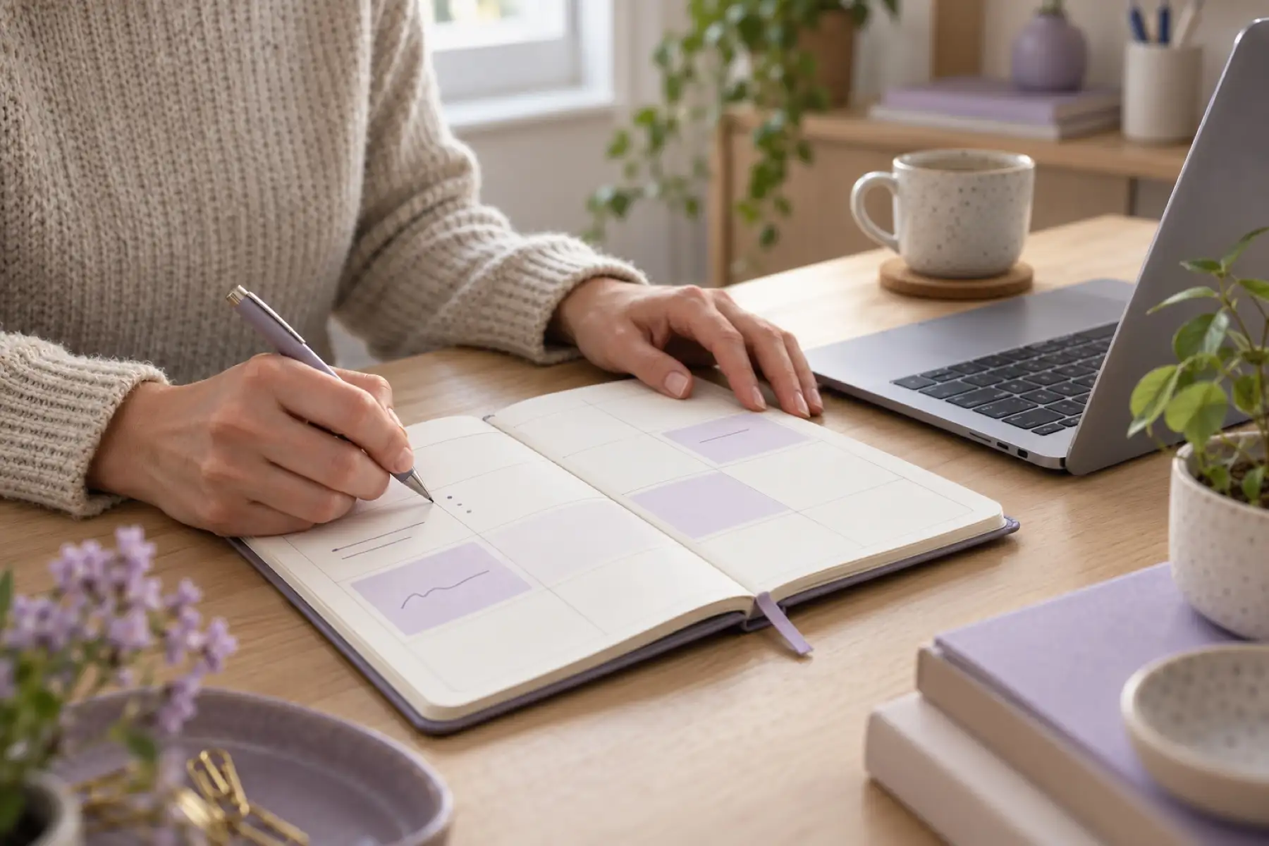 Planning part-time working days in a weekly planner next to a laptop